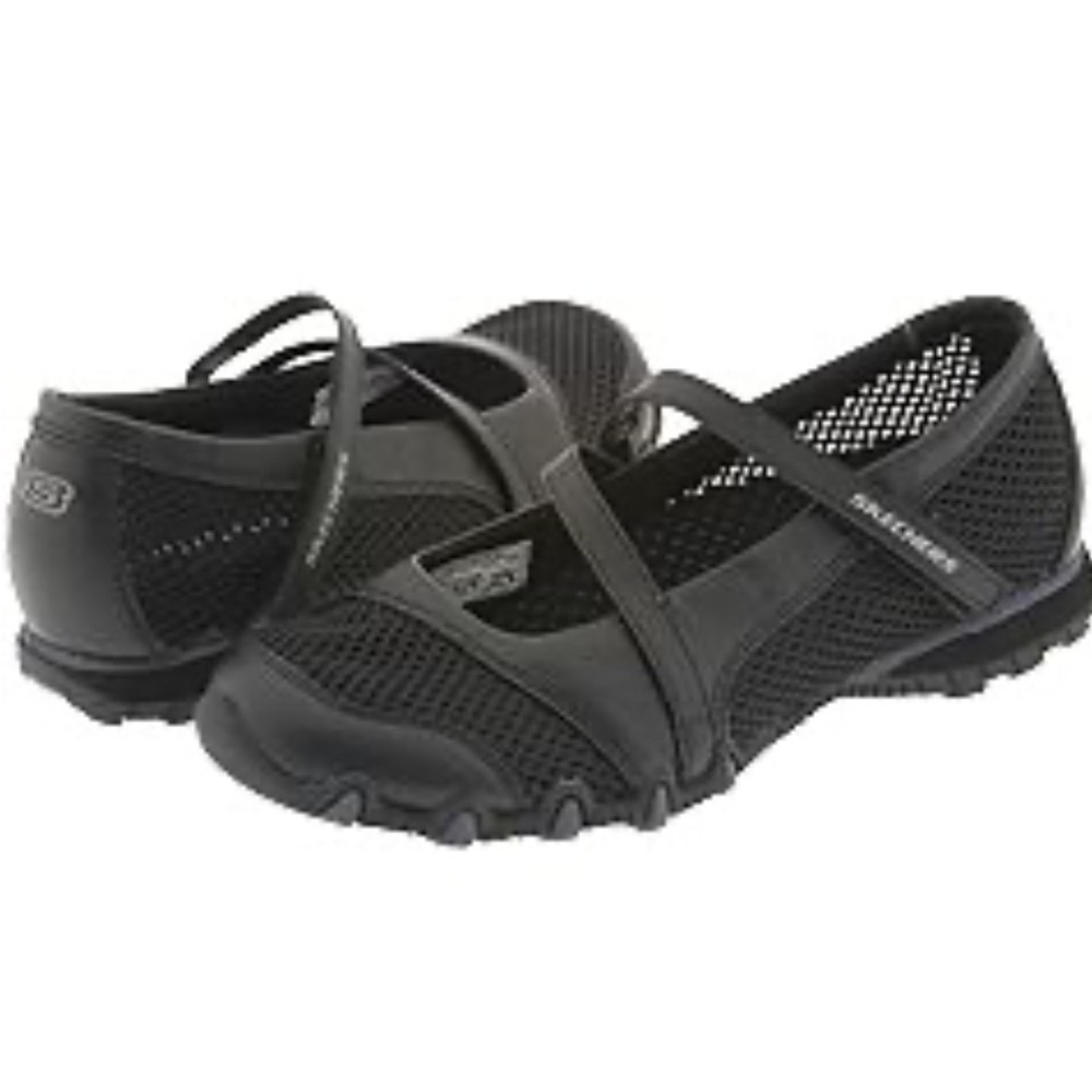 Skechers Black Mesh Leather Mary Jane Flats Comfort Flats Women's Size 10